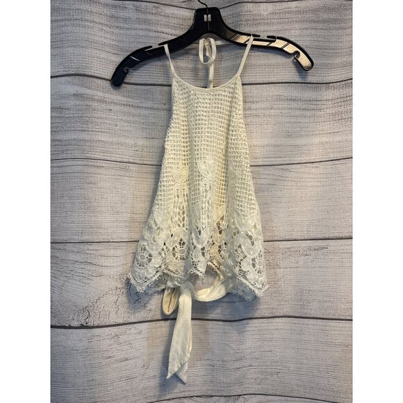Express White Knit Lace Halter Top M - Picture 1 of 4